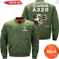 Thumbnail for AIRBUS A320 CFM 56 turbofan aircraft engines Ma-1 Bomber Jacket Flight Jacket Aviator Jacket THE AV8R